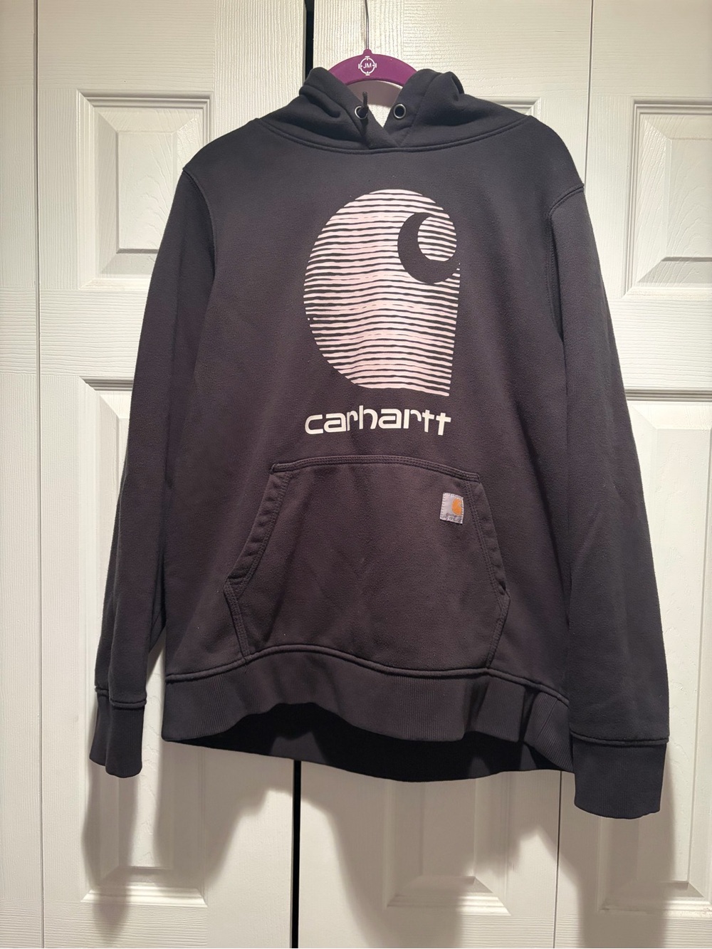 Carhartt Women XL Rain Defender Hoodie Black Pink Wave C Logo Sweatshirt